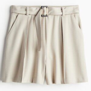 NWT H&M Beige High Waisted Belted Shorts XL Pleated Elastic Waist professional